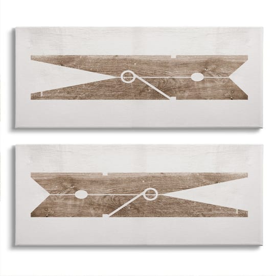 Stupell Industries Minimal Laundry Clothespins Brown White Design Canvas Wall Art